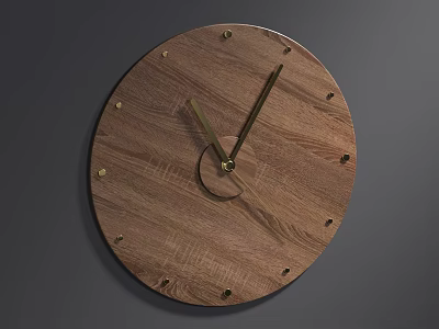 Round Wooden Wall Clock With Natural Wood Grain Metal Hands And Decorative Nails 3d model