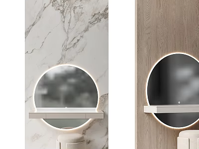 Modern Minimalist Vanity Design With Round Backlit Mirror And Marble Wall 3d model