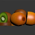 Whole and Sliced Kiwi with Green Flesh Black Seeds and Fresh Orange Fruits