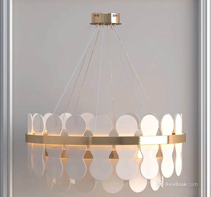 Modern Round Chandelier With Gold Metal Frame And Transparent Acrylic Discs For Interior Lighting 3d model 