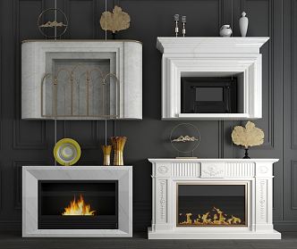 Jane European Fireplace Marble Decorative Cabinet TV Fireplace Combination 3d model