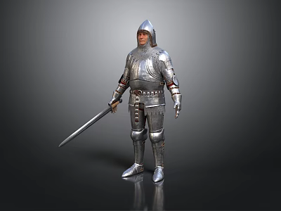 Silver Metallic Decorative Armor Figurine Holding Sword For Home Decor 3d model
