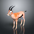 Brown And White Gazelle With Black Horns Standing On Gray Background With Reflection