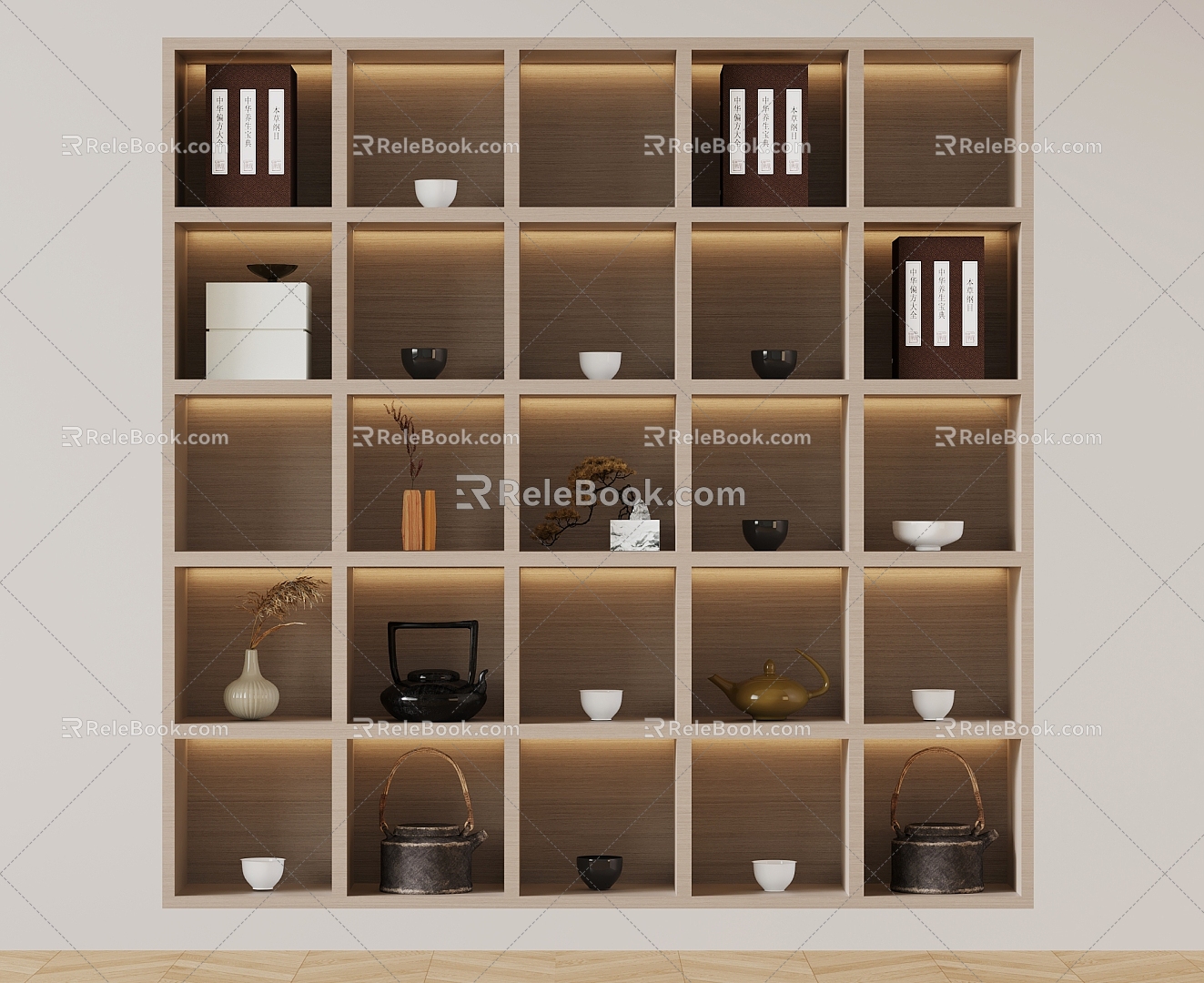 Antique Bookshelf Antique Tea Cabinet Storage Rack Ornaments Combination 3d model