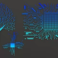 Detailed Circuit Board Design Featuring Tree Shaped Patterns And Microchip Elements 3d model