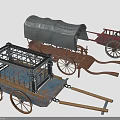 Vintage Antique Carts And Wagons Featuring Cage Canvas Cover And Wooden Wheels
