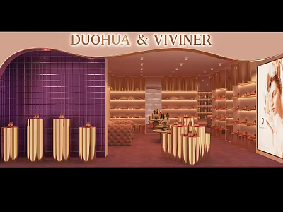 DUOHUA & VIVINER Boutique Interior Design With Purple Walls Display Shelves And Lighting 3d model