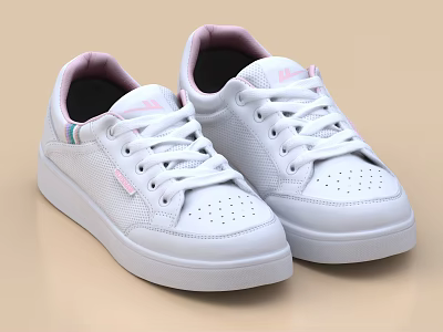 White Casual Sneakers With Pink Accents And Lace Up Design 3d model