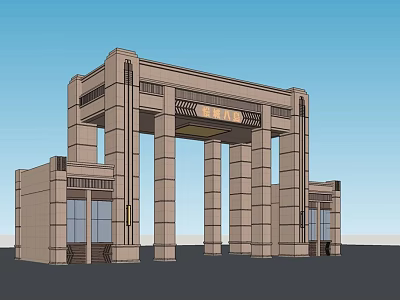 Grand Classical Entrance Gate Featuring Stone Columns And Symmetrical Architectural Details 3d model