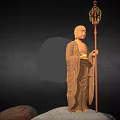 Exquisite Standing Buddhist Figure Sculpture Holding Decorative Staff And Golden Orb