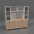 Modern Bookcase with White Frame Glass Doors Wooden Cabinet Drawers and Storage Design
