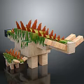 Detailed Block Style Large And Small Dinosaur Model Figures With Green Moss And Orange Spines