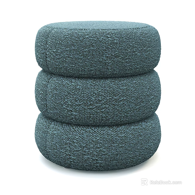 Three Round Dark Green Woven Ottoman Poufs Stacked For Stylish Seating Decor 3d model 