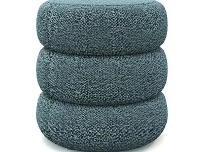 Three Round Dark Green Woven Ottoman Poufs Stacked For Stylish Seating Decor 3d model