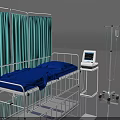 Essential Medical Equipment Including Hospital Bed ECG Monitor IV Stand And Privacy Screen In Ward