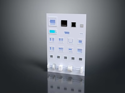 White Control Panel With Various Buttons Screens And Bottom Switches 3d model