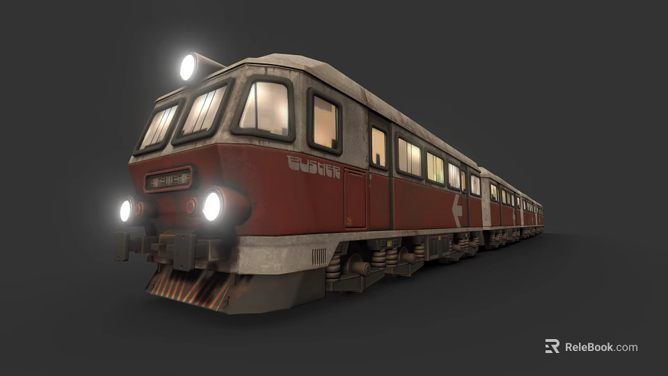 Vintage Red And White Train With Bright Headlights And Multiple Carriages 3d model 
