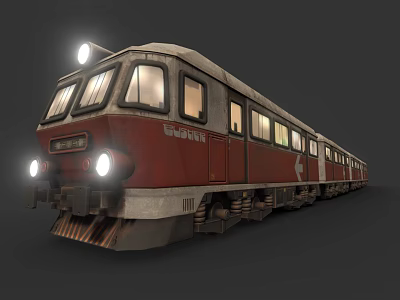 Vintage Red And White Train With Bright Headlights And Multiple Carriages 3d model