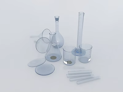 Industrial Lab Glass Equipment Including Beakers Flasks Graduated Cylinders And Test Tubes With Transparent Glass 3d model