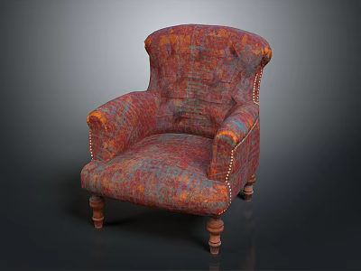 Vintage Style Armchair With Patterned Fabric Wooden Legs And Rivet Details 3d model