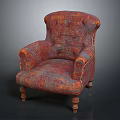 Vintage Style Armchair With Patterned Fabric Wooden Legs And Rivet Details