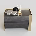 Modern Gray Wood Grain Nightstand With Golden Frame And Notebook Black Container Diffuser 3d model