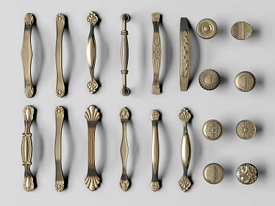 Various Decorative Brass Handles with Different Designs for Cabinet and Drawer Furniture 3d model