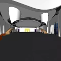Modern Front Desk Reception Lobby With Curved Ceiling And White Pendant Lights