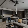 Modern Living And Dining Room Interior With Sofa Dining Table Decorative Wall And Ceiling Fan