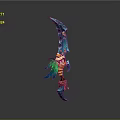 Blue Decorative Weapon With Golden Accents Green Feather And Braided Rope Design
