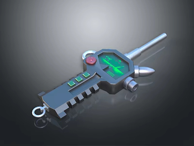 Futuristic Handheld Weapon With Green Screen Red Button And Silver Metallic Barrel 3d model