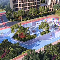 Residential Garden Landscape With Colorful Activity Area Trees Paths And Children's Play Facilities