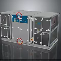 Industrial Air Handling Unit With Silver Casing Blue Panel Red Indicators And Control Components