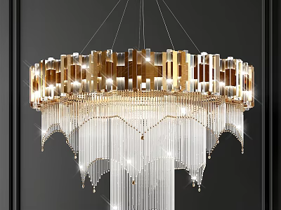 Luxury Crystal Chandelier With Gold Frame And Hanging Crystal Pendants In Modern Interior 3d model