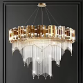 Luxury Crystal Chandelier With Gold Frame And Hanging Crystal Pendants In Modern Interior