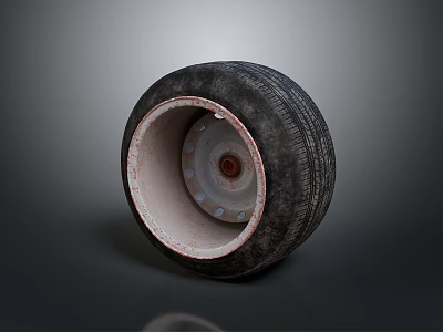 Black Rubber Tire With Metallic Wheel Rim And Deep Tread Pattern On Gray Surface 3d model