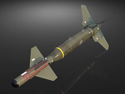 Military Green Missile Weapon With Yellow Band Fins And Aerodynamic Structure 3d model