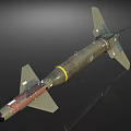 Military Green Missile Weapon With Yellow Band Fins And Aerodynamic Structure