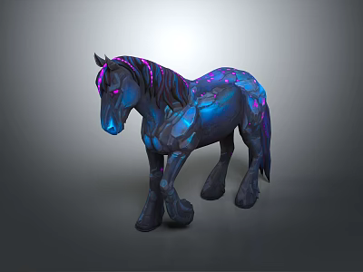 A Shiny Purple And Blue Horse With Neon Glowing Effects In Fantasy Digital Art Design 3d model