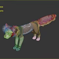 3D Fantasy Fox Character Creature with Gray White Fur Yellow Tail Tip and Body Markings