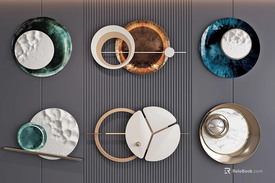 Modern Circular Wall Decor With Mixed Materials Green Copper Blue And Marble Textures 3d model