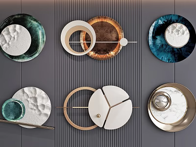 Modern Circular Wall Decor With Mixed Materials Green Copper Blue And Marble Textures 3d model