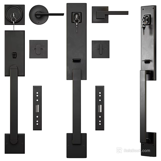Modern Black Door Handles With Lock Components And Hardware Accessories 3d model
