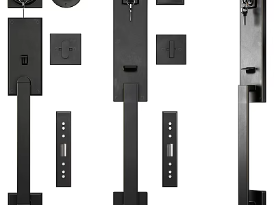 Modern Black Door Handles With Lock Components And Hardware Accessories 3d model