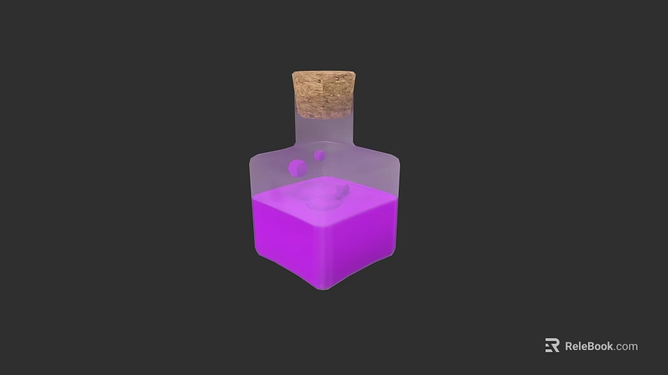 Chic Jewelry Storage Vial With Purple Liquid And Cork Stopper 3d model 