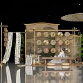 Elegant Song Dynasty Style Photo Check-in Spot With Traditional Screen Circular Decorations And Umbrella