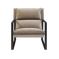 Modern Lounge Chair With Black Metal Frame And Beige Comfortable Cushion