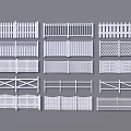 White Decorative Fences With Various Styles And Different Design Patterns 3d model