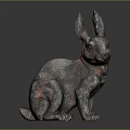 Rustic Metal Rabbit Sculpture With Textured Surface On Dark Background 3d model