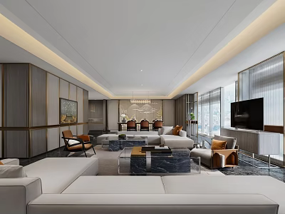 Elegant Modern Hotel Guest Room Interior With Sofa TV And Large Windows 3d model